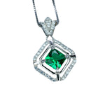 Delicate Overlap Square Emerald Necklace - 925 Sterling Silver Royal Gemstone May Birthstone Emerald Jewelry - 18kgp - Emerald Pendant #249