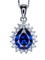 Teardrop Tanzanite Necklace - Halo Solitaire Tanzanite Pendant - 18KGP @ Sterling Silver - 2.5 CT Pear Cut #330