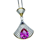 Pink Sapphire Necklace - 18KGP @ Sterling Silver Paved Gemstone Art Deco 3CT Pink Sapphire Pendant #884