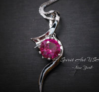 Sterling Silver Bow Ruby Necklace White Gold coated Swirl Infinity S 2 CT Red Ruby Pendant July Birthstone #941