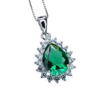 Teardrop Emerald Necklace Sterling Silver Gemstone Pear Halo White Gold Plated 2.5 CT Green Emerald Pendant jewelry #138