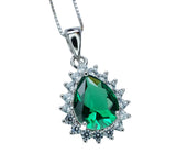 Teardrop Emerald Necklace Sterling Silver Gemstone Pear Halo White Gold Plated 2.5 CT Green Emerald Pendant jewelry #138