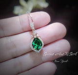 Dainty Emerald Necklace - Rose Gold coated Sterling Silver - Lab Created Green Emerald Pendant - May Birthstone #187