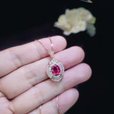 Ruby Necklace - Ruby Pendant - Rose gold @ Sterling Silver - July Birthstone - Adjustable Chain #414