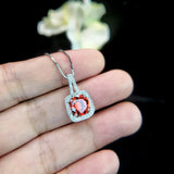 Red Orange Sunstone Necklace - Tangerine Orange Sapphire Pendant - High Quality Square Sterling Silver 2 CT Jewelry #267