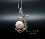 Small Freshwater Pink Pearl Phoenix Necklace Full 925 Sterling Silver 18kgp Bird Pendant Pearl Jewelry #932