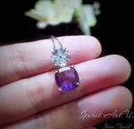 Amethyst Necklace - Large Genuine Amethyst Pendant - 18KGP @ Sterling Silver - Natural February Birthstone - Four Leaf Clover Necklace #605