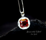 Ruby Necklace - Pigeon Blood Red Ruby Pendant - White gold @ Sterling Silver - July Birthstone 8 mm 2.5 CT Square Cut Red Ruby Jewelry #301