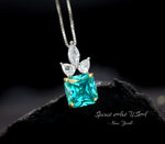 Green Paraiba Tourmaline Necklace - Three Leaf Flower Style - Square Paraiba Pendant - 18kgp @ Sterling Silver #949