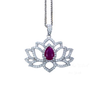 Ruby Necklace - Gemstone Lotus Flower Ruby Pendant - White gold @ Sterling Silver - July Birthstone - Yoga Necklace #602