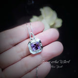 Genuine Amethyst Necklace - Natural Square Amethyst Pendant - 18KGP @ Sterling Silver - February Birthstone Solitaire Amethyst Jewelry #498