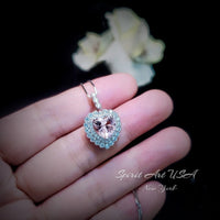 Pink Morganite Necklace - Pink Heart Pendant - 18KGP @ Sterling Silver - Double Halo Pink Morganite Jewelry #928