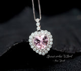 Pink Morganite Necklace - Pink Heart Pendant - 18KGP @ Sterling Silver - Double Halo Pink Morganite Jewelry #928