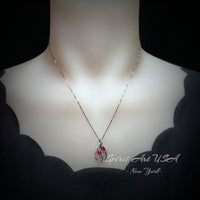 Sterling Silver Ruby Necklace, Leaf Ruby Pendant, 18kgp White gold, Dainty Tiny July Birthstone #311