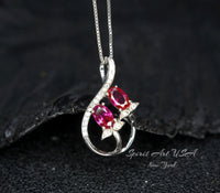 Sterling Silver Ruby Necklace, Leaf Ruby Pendant, 18kgp White gold, Dainty Tiny July Birthstone #311