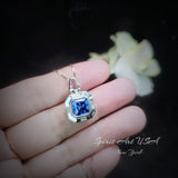 Square Blue Sapphire Necklace - Blue Sapphire Pendant - 18KGP @ Sterling Silver - September Birthstone #929