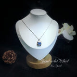 Square Blue Sapphire Necklace - Blue Sapphire Pendant - 18KGP @ Sterling Silver - September Birthstone #929