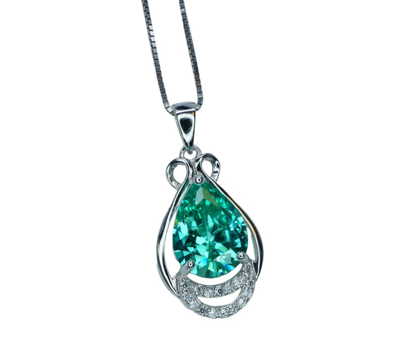 Teardrop Green Paraiba Necklace - 18kgp @ Sterling Silver - Pear Cut Green Tourmaline Pendant #945