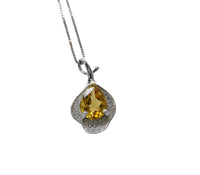 Genuine Citrine necklace - Sterling Silver Leaf Pendant - 18kgp - Teardrop Pear Cut Natural Citrine Pendant Jewelry - Simple Style #482