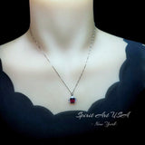 Ruby Necklace - Pigeon Blood Red Ruby Pendant - White gold @ Sterling Silver - July Birthstone 8 mm 2.5 CT Square Cut Red Ruby Jewelry #301