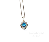 Blue Topaz Necklace - Small Blue Topaz Pedant - Tiny Rose gold Coated Sterling Silver - Gemstone Flower Style #191