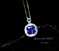 Solitaire Tanzanite Necklace - Deep Royal Blue Tanzanite Pendant - 18KGP @ Sterling Silver - December Birthstone - Square Scissor Cut #413