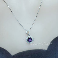 Genuine Amethyst Necklace - Natural Purple Amethyst Pendant 18KGP @ Sterling Silver - February Birthstone - Diamond Rose flower Jewelry #417