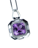 Genuine Amethyst Necklace - Natural Square Amethyst Pendant - 18KGP @ Sterling Silver - February Birthstone Solitaire Amethyst Jewelry #498