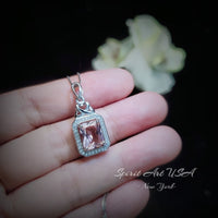 Morganite Necklace - Rectangle Scissor Pink Morganite Pendant - 18KGP @ Sterling Silver - Morganite Jewelry #961