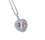 Pink Morganite Necklace - Pink Heart Pendant - 18KGP @ Sterling Silver - Double Halo Pink Morganite Jewelry #928