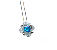 Blue Topaz Necklace, Swiss Blue Topaz Jewelry, 18kgp @ Sterling Silver Spin Design, Radiant Square Cut Blue Topaz Pendant #313