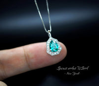 Paraiba Necklace - Minimalist Turquoise color green like blue - paraiba pendant - super tiny, sterling silver, teardrop pear #312