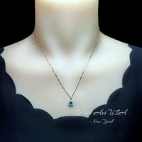 Paraiba Necklace - Minimalist Turquoise color green like blue - paraiba pendant - super tiny, sterling silver, teardrop pear #312