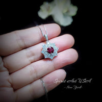 Luxury Ruby Necklace - white sapphire - Delicate Ruby Pendant - 18k @ Sterling Silver - Diamond Snow Flower Pendant gypsophila Flower #972