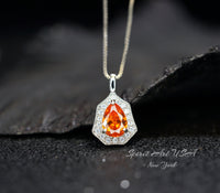 Super Tiny Sunstone Necklace - Mini Orange Sapphire Necklace - Teardrop Cut - 18kgp @ Sterling Silver sunstone pendant #122