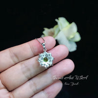 Genuine Green Peridot Necklace, Gemstone Snow Flower Pendant - 18kgp@ Sterling Silver, Natural Peridot Pendant August Birthstone #974