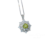 Genuine Green Peridot Necklace, Gemstone Snow Flower Pendant - 18kgp@ Sterling Silver, Natural Peridot Pendant August Birthstone #974