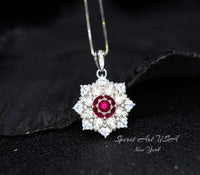 Luxury Ruby Necklace - white sapphire - Delicate Ruby Pendant - 18k @ Sterling Silver - Diamond Snow Flower Pendant gypsophila Flower #972