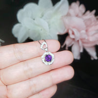 Genuine Amethyst Necklace - Natural Purple Amethyst Pendant 18KGP @ Sterling Silver - February Birthstone - Diamond Rose flower Jewelry #417