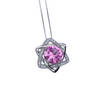 Pink Tourmaline Necklace Gemstone David Star Pendant Sterling Silver White Gold Plated - Solitaire 8 mm Round Pink Tourmaline Jewelry #434