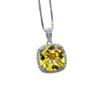 Large Square Yellow Gemstone Necklace -Cushion 5 CT Yellow Moissanite Gemstone Pendant White Gold Sterling Silver #443