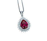 Double Halo Teardrop Ruby Necklace, 18KGP Sterling Silver, 2.75 CT Large Red Ruby Pendant, Gemstone Pear Jewelry #586