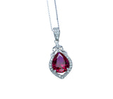 Pear Ruby Sterling Silver Necklace, Gemstone Petal Teardrop Ruby Pendant Tiny White Gold Plated July Birthstone Red Gemstone Jewelry #132