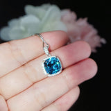 Topaz Necklace - Sterling Silver Cushion Square Large 6 CT Blue Topaz Jewelry #542