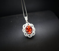 Orange Sunstone Necklace - Tangerine Orange Sapphire Pendant - Sterling Silver Life Flower 2 CT Sun Stone Jewelry #331