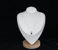 Ruby Necklace - Three Petal Style Teardrop Red Ruby Pendant - White gold @ Sterling Silver - July Birthstone - Adjustable Chain #419