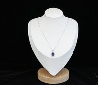 Halo Blue Sapphire Necklace - Oval 2 CT Royal Blue Gemstone Pendant - Gemstone White Gold Coated Sterling Silver - September Birthstone #285