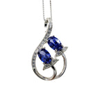 Tanzanite Necklace - Sterling Silver Leaf Double Stone December Birthstone Tiny Deliciated Lab Created Tanzanite Pendant #345