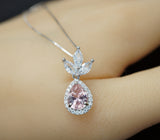 Morganite Necklace - Three Petal Style Morganite Pendant - 18KGP @ Sterling Silver #420