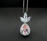 Morganite Necklace - Three Petal Style Morganite Pendant - 18KGP @ Sterling Silver #420